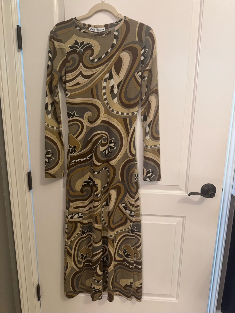 ZARA Olive Multi Long Sleeve Printed Maxi Dress